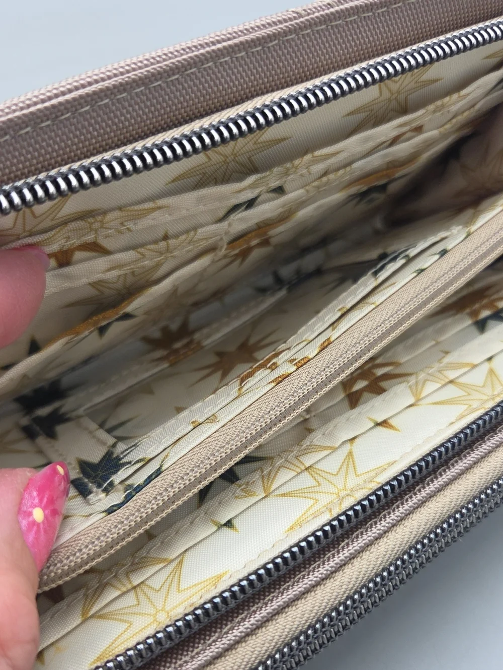 Lug Arabesque Ultra X Zip RFID Wallet in a sand Beige color